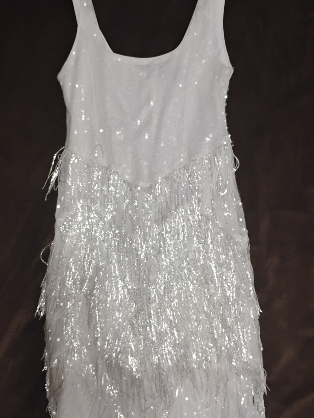 Lulu's White Sequin Fringe Midi Dress